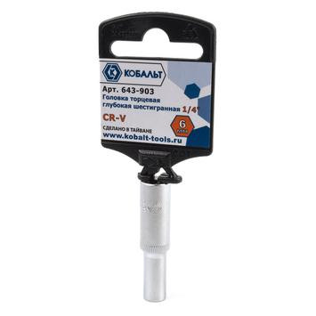 Головка торцевая глубокая 1х4" 6 мм, Cr-V, подвес КОБАЛЬТ 