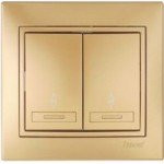 Выключатель 2-кл. с/п Мира метал/зол. Lezard