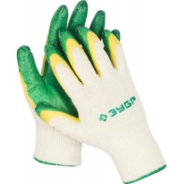 Перчатки ЗУБР "МАСТЕР" трикотажные, 13 класс, х/б, двойная обливная ладонь из латекса, L-XL