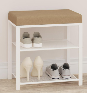 Банкетка для обуви ЗМИ Торонто 13S, 2 полки с мягким сиденьем, 47 x 30 x 49 см, каркас белый