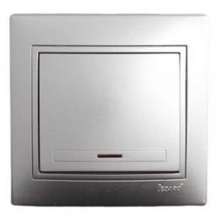 Выключатель 1-кл. с/п Мира метал. сер. с инд. Lezard 701-1010-111