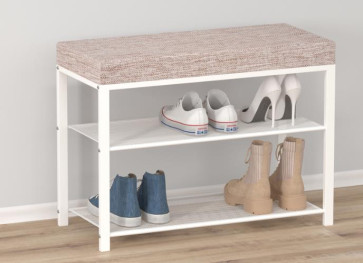 Банкетка для обуви ЗМИ Торонто 23S, 2 полки с мягким сиденьем, 65 x 31 x 49 см, каркас белый