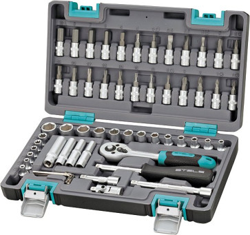 Набор инструментов 1/4", CrV, пластиковый кейс 57 предм. STELS