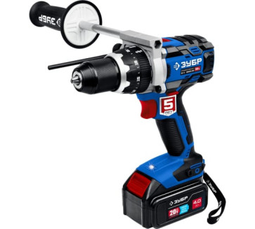 Дрель-шуруповерт ЗУБР Т7, 20 В, 100 Н·м, 2 АКБ (4 А·ч), бесщеточная , кейс, Профессионал
