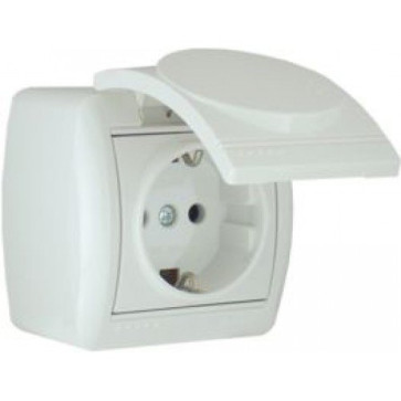 Розетка 1-м. о/п с/з Ната бел. кер. с крышкой Lezard 710-0200-123