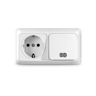 Блок Выкл. 1кл. с подсветкой + розетка с/з горизонт. ОЛИМП