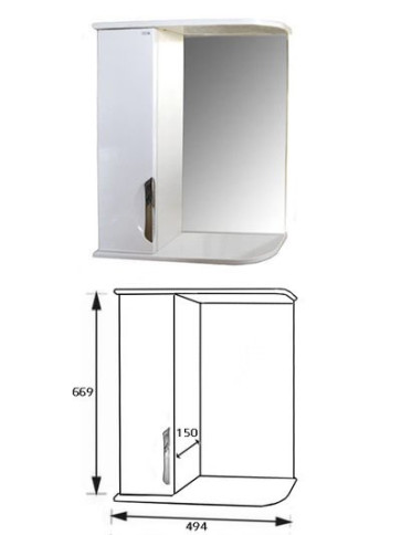 Зеркало + шкаф "Деко 55" левый (белый) 494х669х150