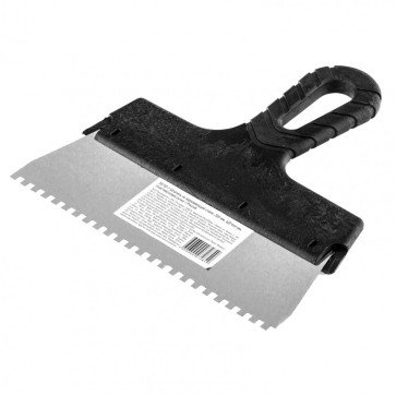 Шпатель из нержавеющей стали, 200 мм, зуб 4х4 мм, пластмассовая ручка Сибртех