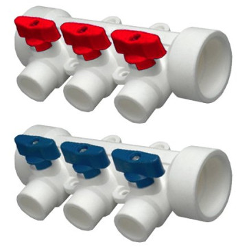 Коллектор 3 выхода 40*20 с кранами