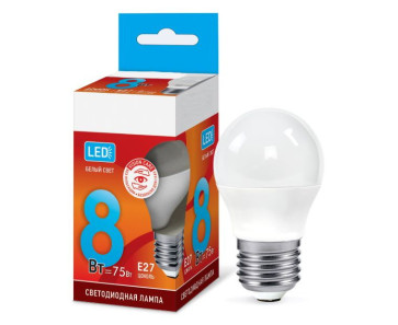 Лампа светодиодная ШАР 8Вт Е27 6500К 600Лм IN HOME