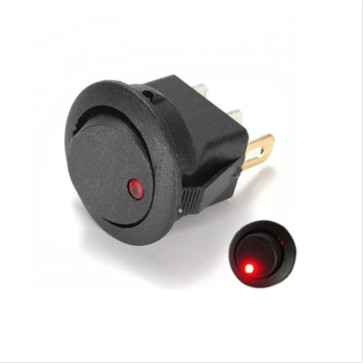 Выключатель круглый 12V круглый 16А черный с красной подсветкой