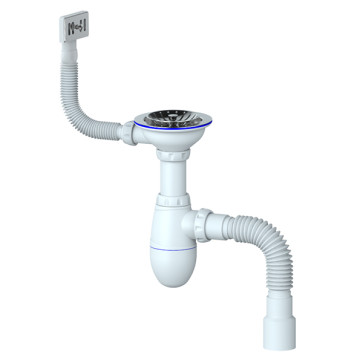 Сифон 3 1/2*40 B425 с прямоуг. переливом, с гофрой 40*40*50 UNICORN (винт, шток, ручка - латунь)