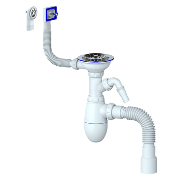 Сифон 3 1/2*40 B427 c носиком, круг и прямоуг перелив, с г/т 40*40*50 UNICORN (винт, шток, руч -лату