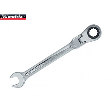 Ключ комбинированный трещоточный, 12мм, CrV, шарнирный, зерк.хром MATRIX PROFESSIONAL