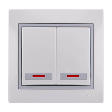 Выключатель 2-кл. с/п Мира бел/сер с инд. Lezard