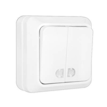 Выкл. о/п 2 кл. белый с подсв. Олимп