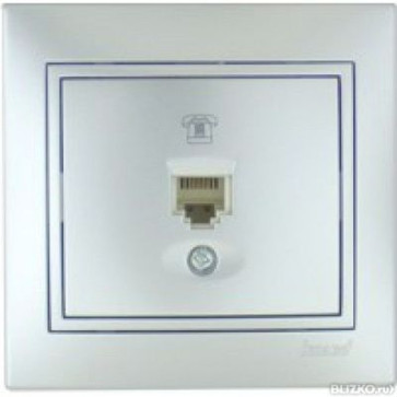 Розетка 1-м телеф. с/п Мира RJ-11 метал/сер Lezard