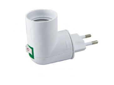 Переходник патрон/вилка Е 14 с выключателем ( белый) 