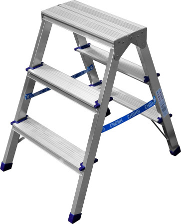 Двухсторонняя стремянка СИБИН 3 ступени, алюминиевая,