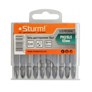 Биты двусторонние (10 шт PH2/SL5 65 мм) Sturm