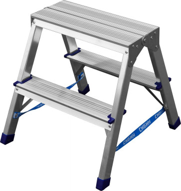 Двухсторонняя стремянка СИБИН 2 ступени, алюминиевая,