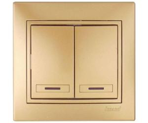 Выключатель 2-кл. с/п Мира метал/зол. с инд. Lezard