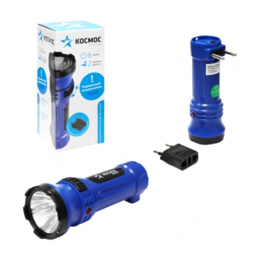 Фонарь Космос аккум. LED 2 режима 0.5Вт 300мА.ч прямая зарядка от 220В KOCAcc102LED