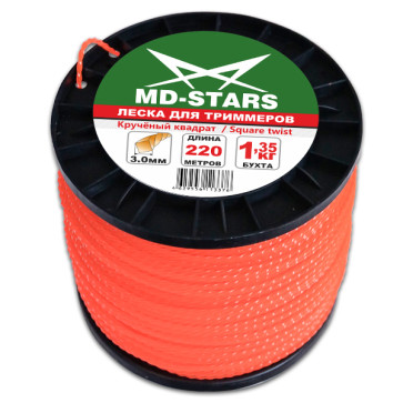 Леска для триммера ф3,0мм х 220м SQUARE TWIST (квадрат крученный)"МD-STARS" 