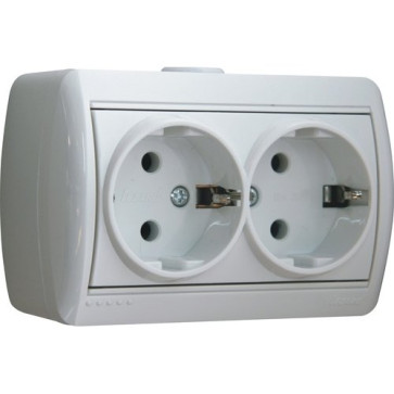 Розетка 2-м. о/п с/з Ната бел.кер. Lezard