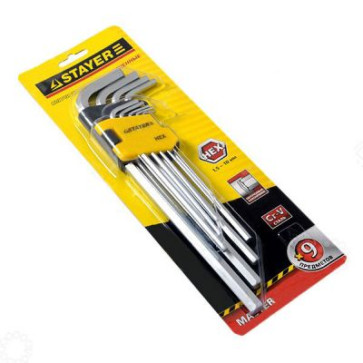 Набор STAYER Ключи "MASTER" имбусовые длинные, сатинированное покрытие, пластик. держатель, 9 пред.
