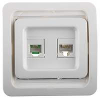 Розетка 2 телефон + комп. белая ГАММА