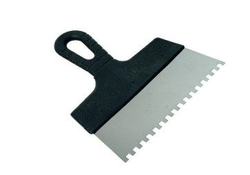 Шпатель из нержавеющей стали 250 мм, зуб 8*8мм, пластмассовая ручка СИБРТЕХ