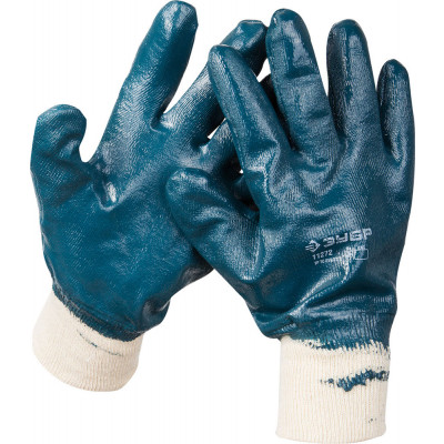 Перчатки ЗУБР рабочие с манжетой, с полным нитриловым покрытием, размер XL (9)