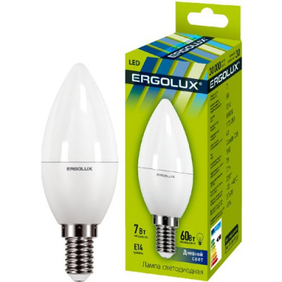 Ergolux LED-C35-5W-E27-4К Эл.лампа светодиодная Свеча 5Вт Е27 4500К 230В
