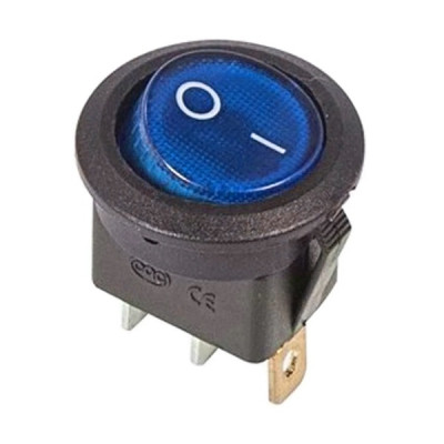 Выключатель клавишный круглый ON-OFF 12V, 20А (3с), синий с подсветкой REXANT