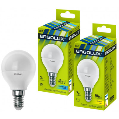 Ergolux LED-G45-7W-E14-6500K Эл.лампа светодиодная Шар 7Вт Е14 6500К 230В